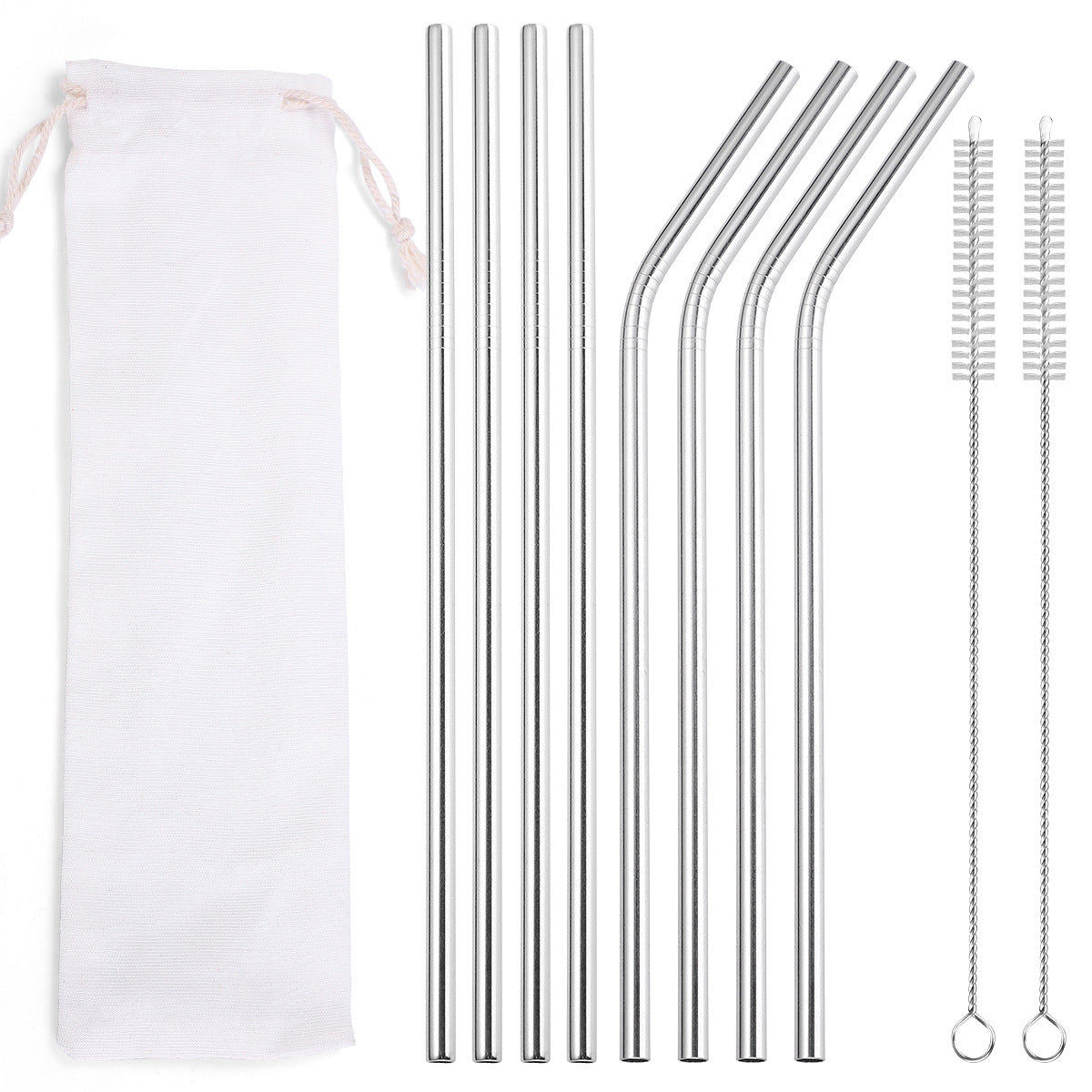 Metall Strohhalme, 8er Set, gerade und gekrümmt, inkl. Bürsten