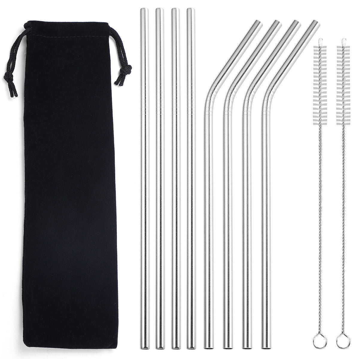 Metall Strohhalme, 8er Set, gerade und gekrümmt, inkl. Bürsten