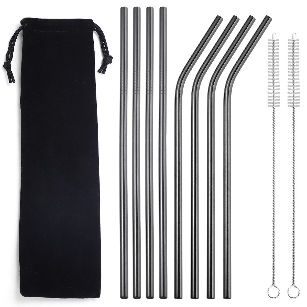 Metall Strohhalme, 8er Set, gerade und gekrümmt, inkl. Bürsten