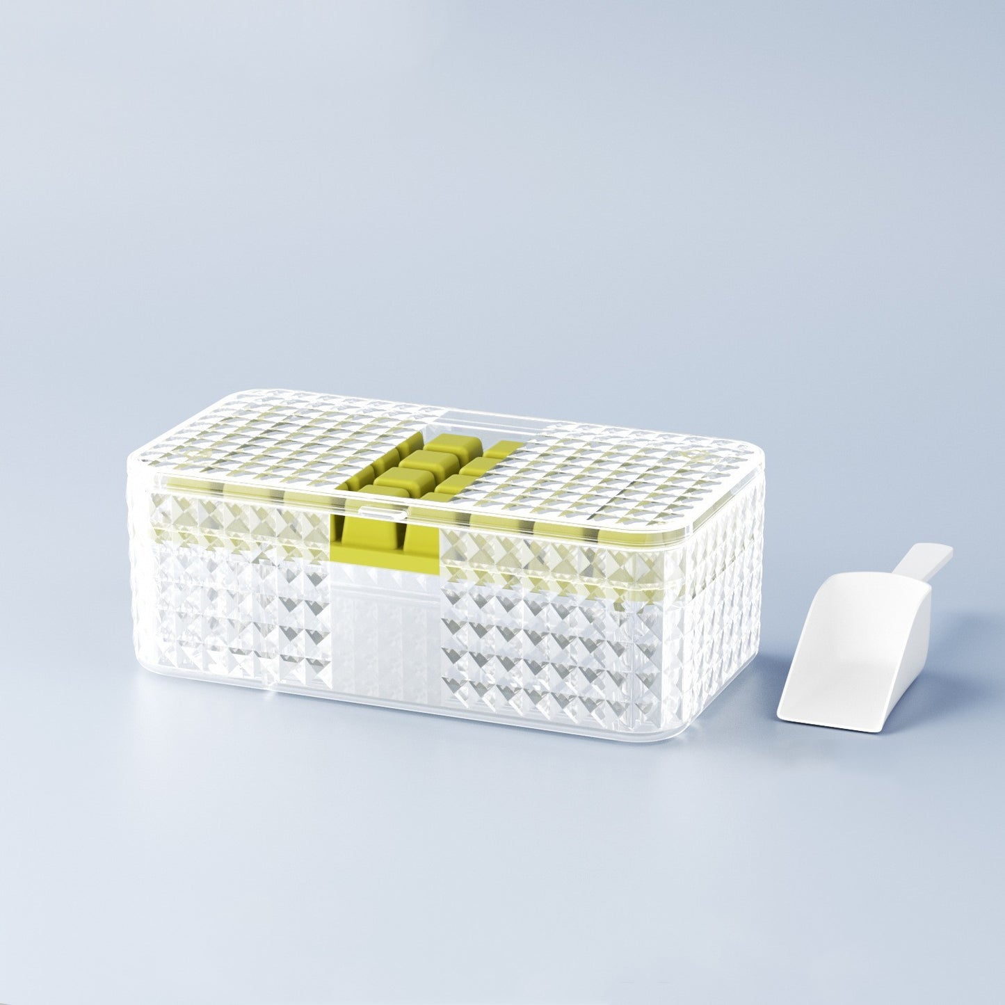 Große quadratische Silikon Eiswürfelform + Eiswürfelschale + Deckel als Aufbewahrungsbox, Eiswürfelbereiter