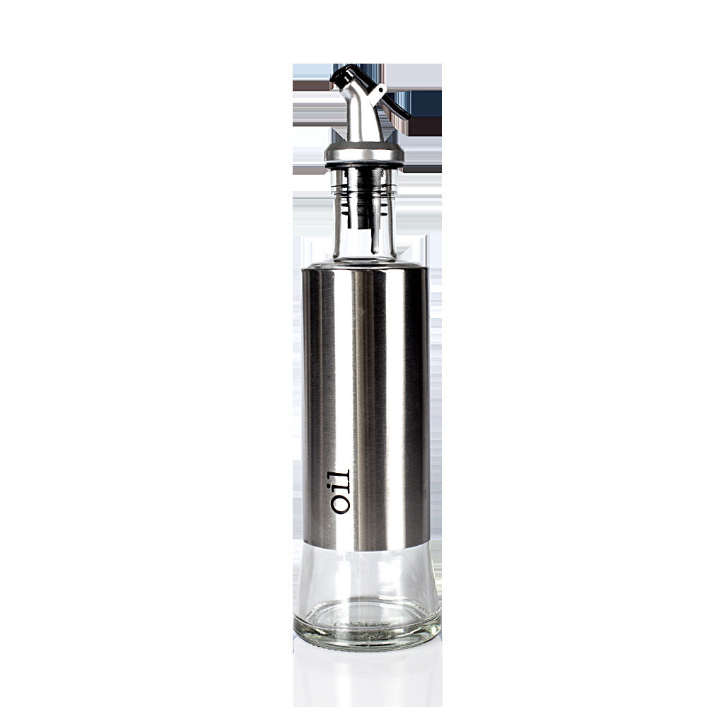 Auslaufsicher Glasflasche aus Edelstahl, verschiedene Ausführungen und Beschriftungen (Vinegar, Oil, ...), einzeln oder als Set