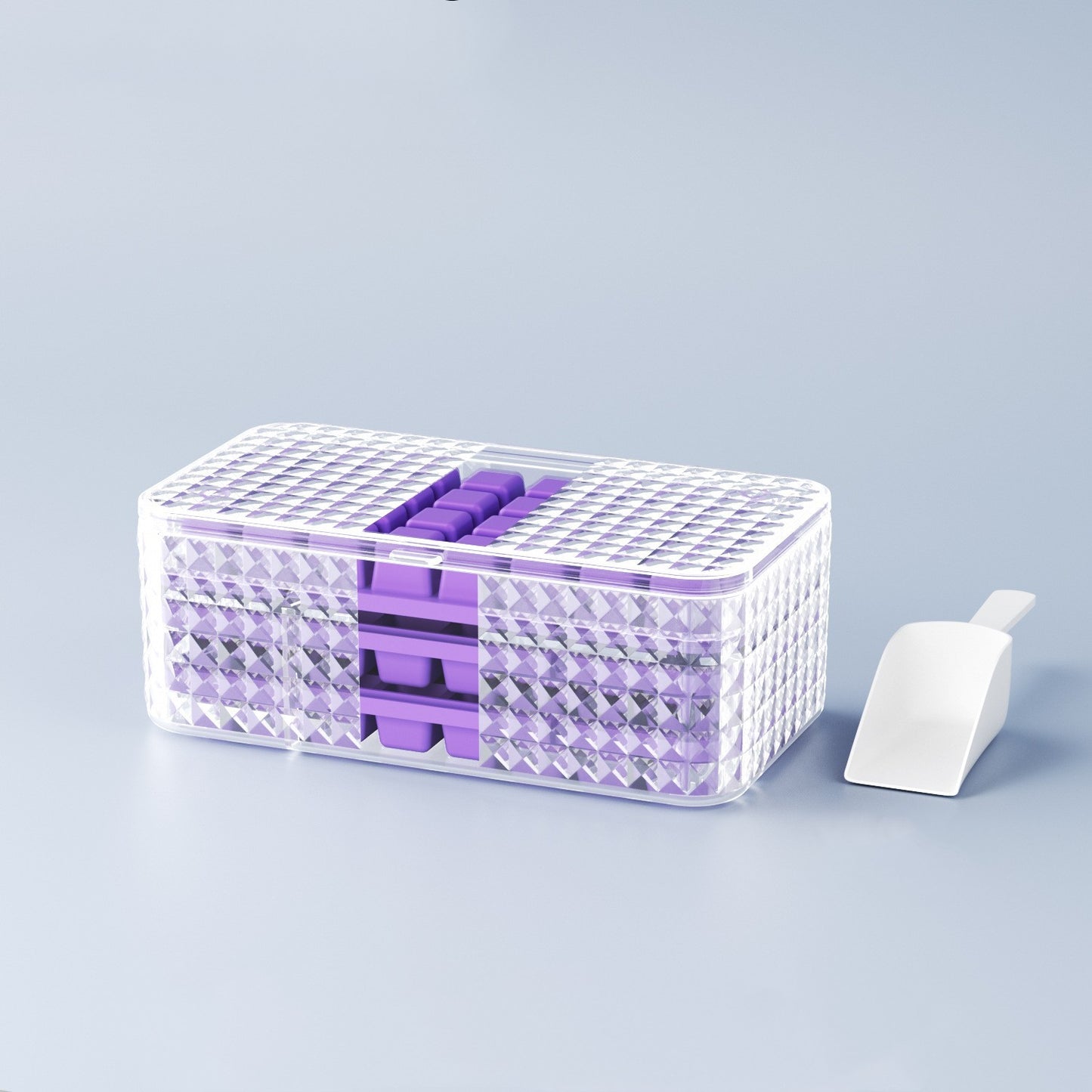 Große quadratische Silikon Eiswürfelform + Eiswürfelschale + Deckel als Aufbewahrungsbox, Eiswürfelbereiter
