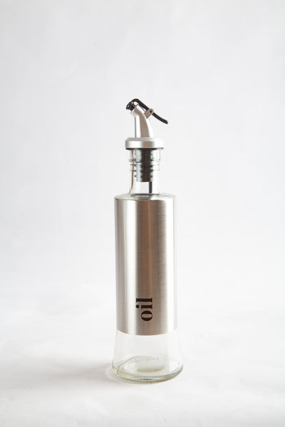 Auslaufsicher Glasflasche aus Edelstahl, verschiedene Ausführungen und Beschriftungen (Vinegar, Oil, ...), einzeln oder als Set