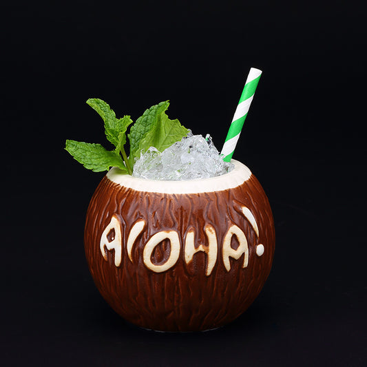 Hawaiianische Kokosnuss, Keramik Tiki Tasse