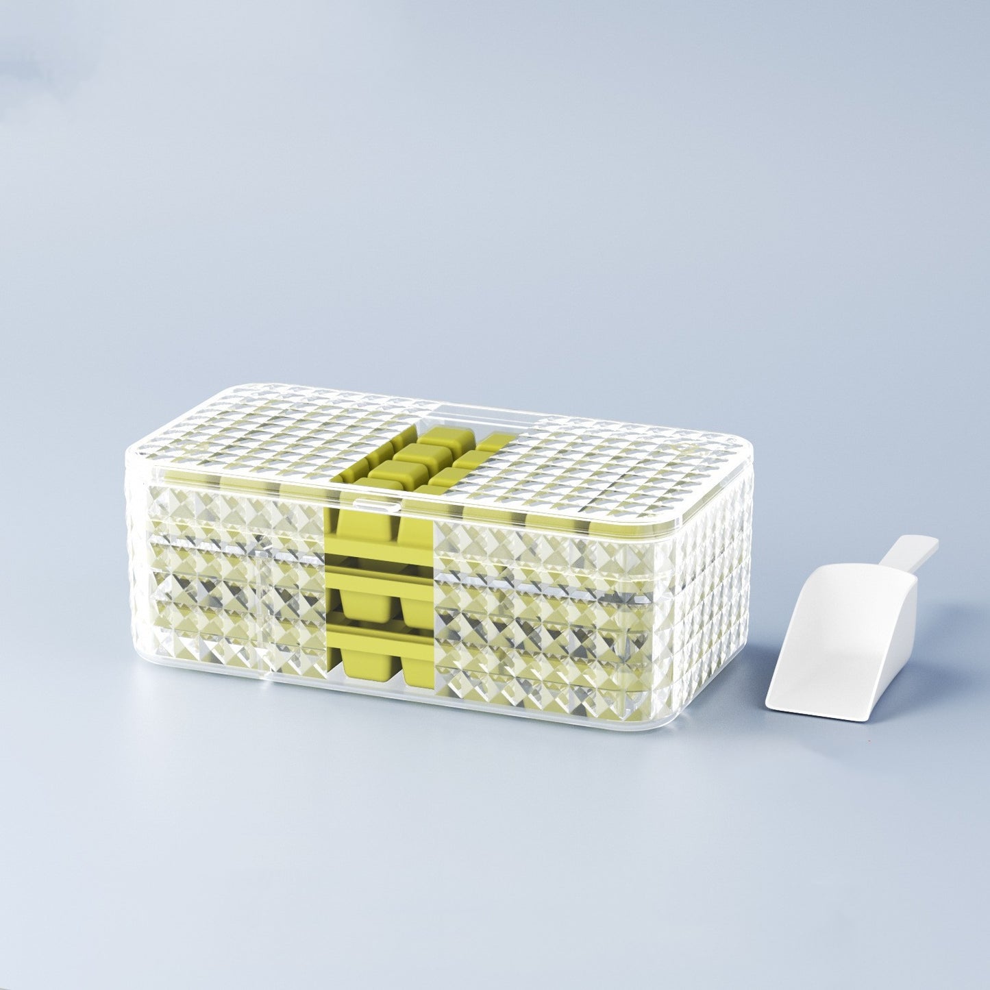 Große quadratische Silikon Eiswürfelform + Eiswürfelschale + Deckel als Aufbewahrungsbox, Eiswürfelbereiter