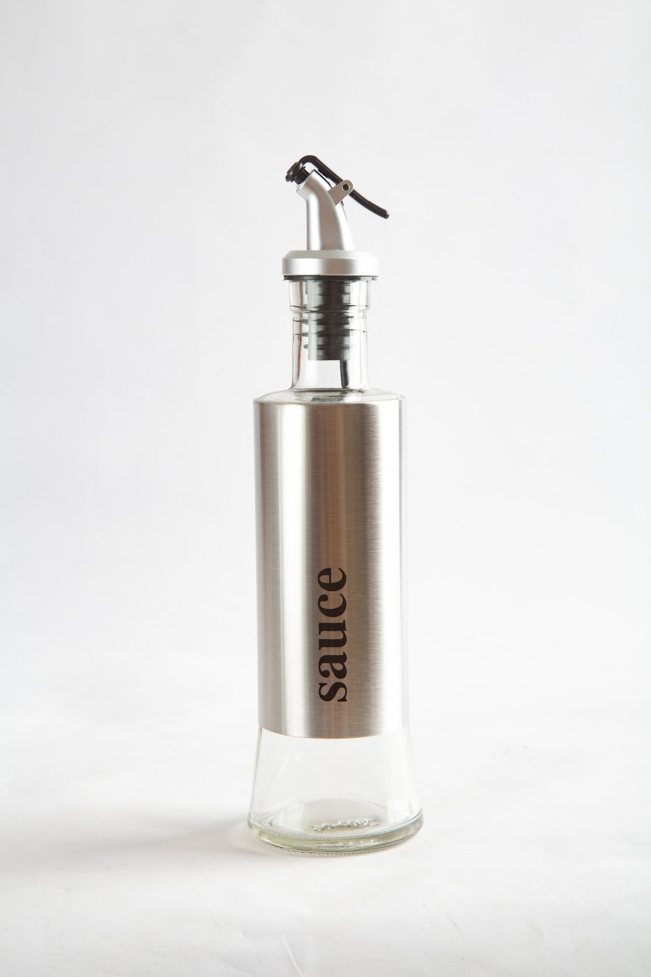 Auslaufsicher Glasflasche aus Edelstahl, verschiedene Ausführungen und Beschriftungen (Vinegar, Oil, ...), einzeln oder als Set