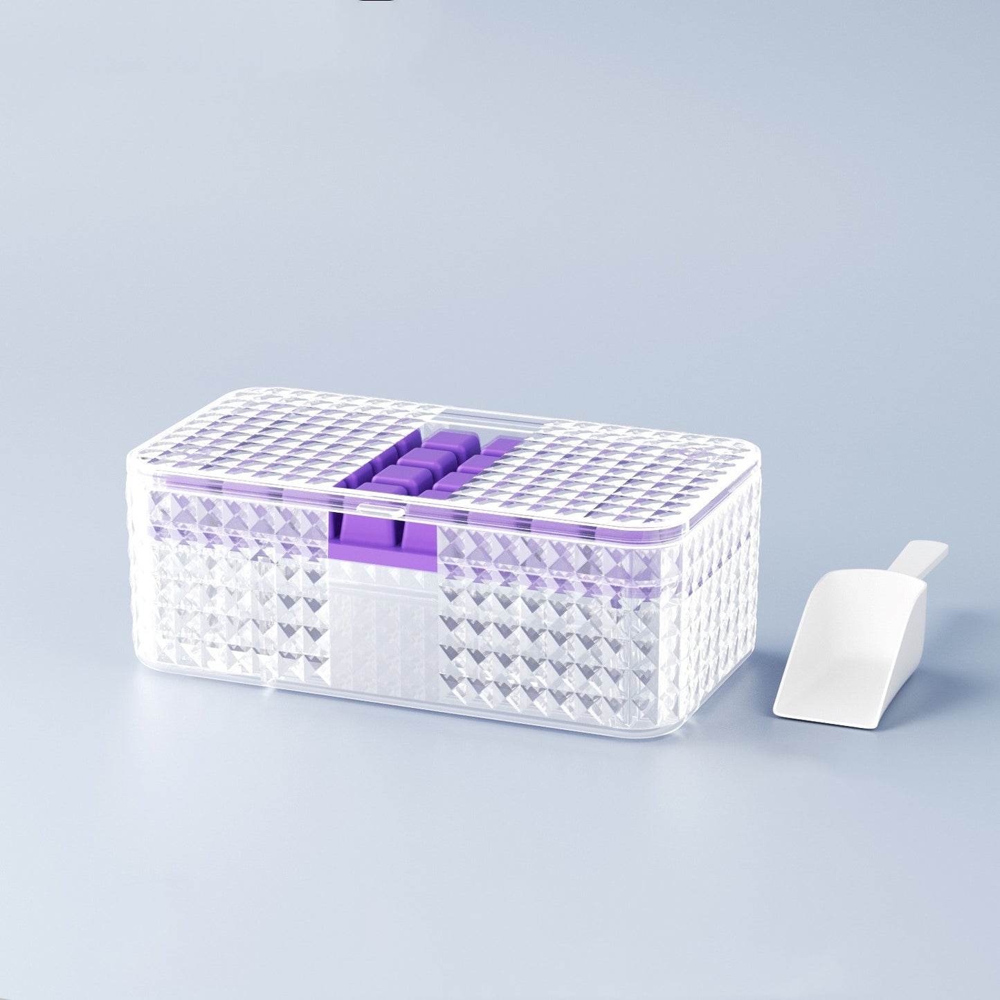Große quadratische Silikon Eiswürfelform + Eiswürfelschale + Deckel als Aufbewahrungsbox, Eiswürfelbereiter